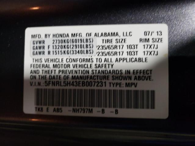 5FNRL5H43EB007231 - 2014 HONDA ODYSSEY EX GRAY photo 13