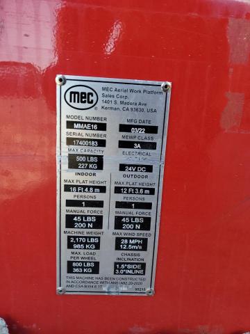 17400183 - 2022 MEC LIFT RED photo 10