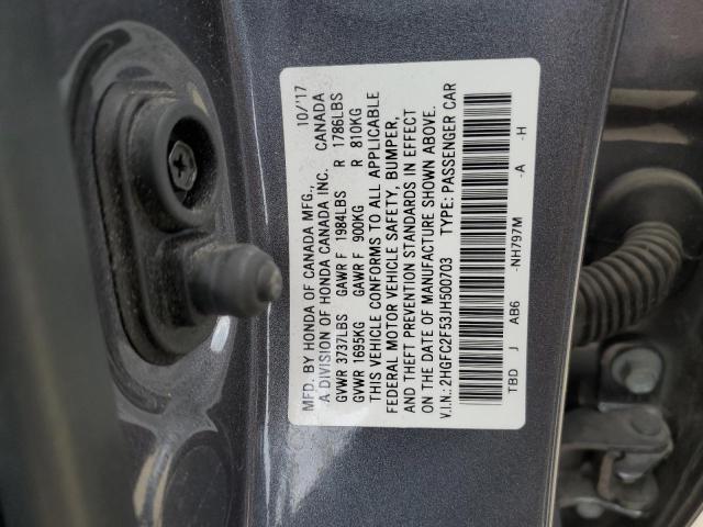 2HGFC2F53JH500703 - 2018 HONDA CIVIC LX GRAY photo 12