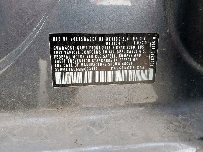 3VWG57AU5MM003910 - 2021 VOLKSWAGEN GOLF GRAY photo 12