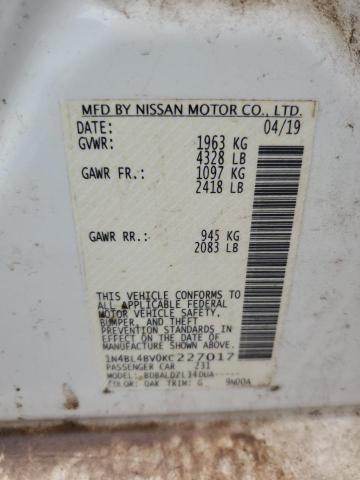 1N4BL4BV0KC227017 - 2019 NISSAN ALTIMA S WHITE photo 13