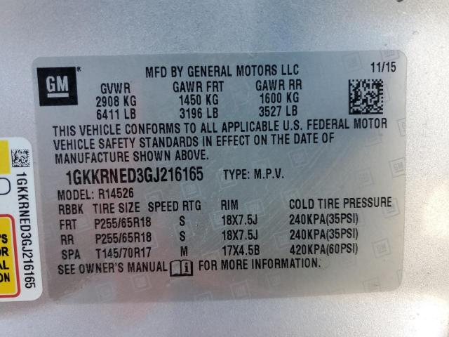 1GKKRNED3GJ216165 - 2016 GMC ACADIA SLE SILVER photo 14