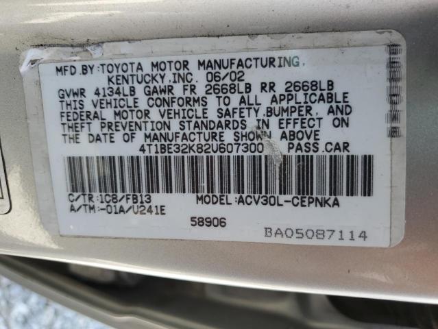 4T1BE32K82U607300 - 2002 TOYOTA CAMRY LE SILVER photo 12
