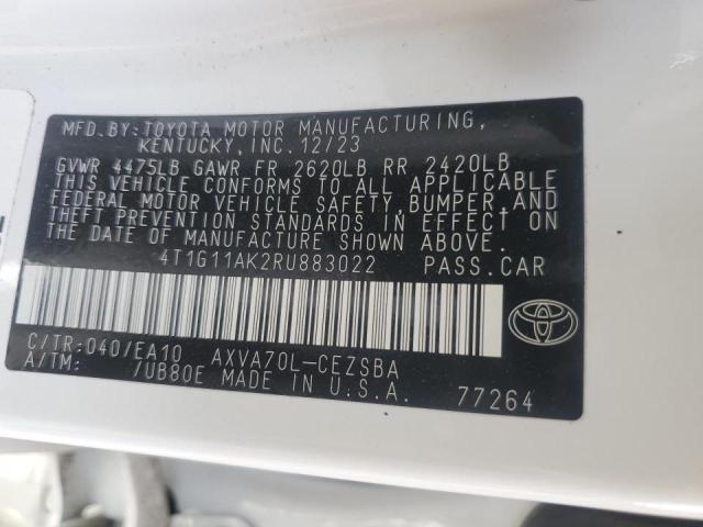 4T1G11AK2RU883022 - 2024 TOYOTA CAMRY SE NIGHT SHADE WHITE photo 12
