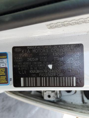 KNAGM4A76F5646920 - 2015 KIA OPTIMA LX WHITE photo 12