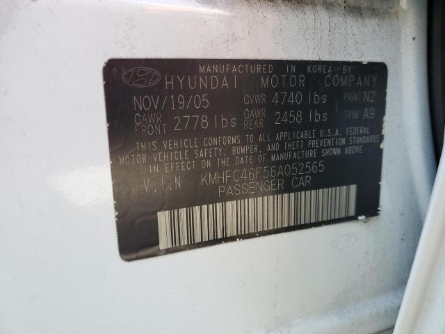 KMHFC46F56A052565 - 2006 HYUNDAI AZERA SE WHITE photo 12