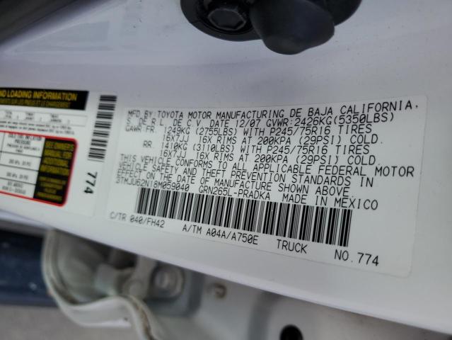 3TMJU62N18M059040 - 2008 TOYOTA TACOMA DOUBLE CAB PRERUNNER WHITE photo 12