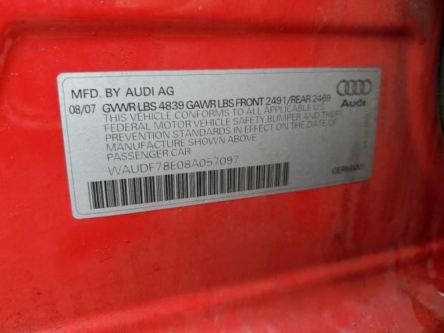 WAUDF78E08A057097 - 2008 AUDI A4 2.0T QUATTRO RED photo 12