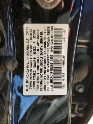 19XFC1F79GE015450 - 2016 HONDA CIVIC EXL BLACK photo 12