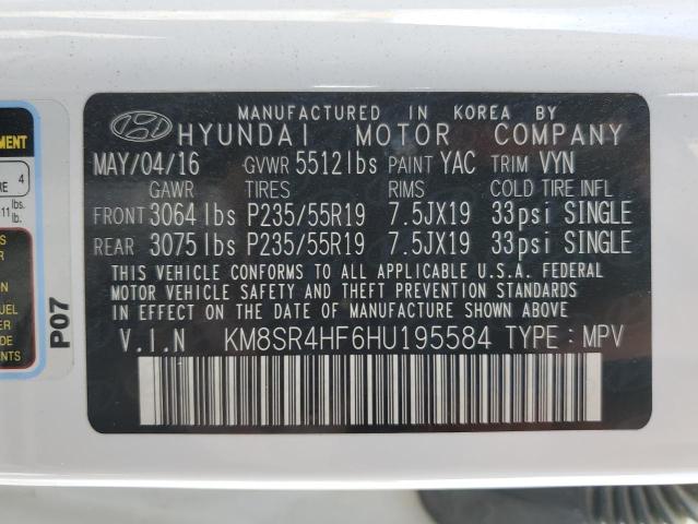 KM8SR4HF6HU195584 - 2017 HYUNDAI SANTA FE SE ULTIMATE WHITE photo 14