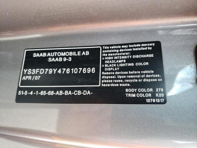 YS3FD79Y476107696 - 2007 SAAB 9-3 2.0T SILVER photo 13