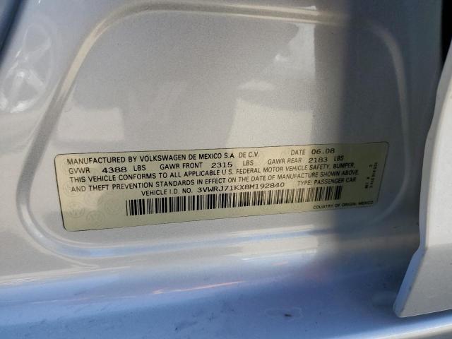 3VWRJ71KX8M192840 - 2008 VOLKSWAGEN JETTA WOLFSBURG 银色 照片 12