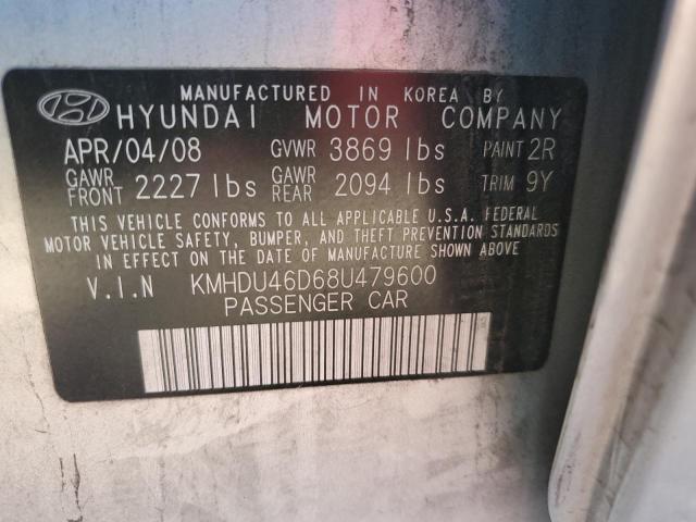 KMHDU46D68U479600 - 2008 HYUNDAI ELANTRA GLS SILVER photo 12