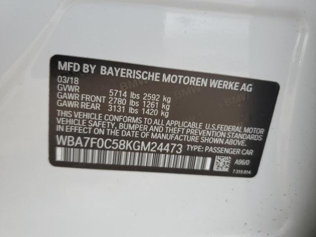 WBA7F0C58KGM24473 - 2019 BMW 750 I WHITE photo 12