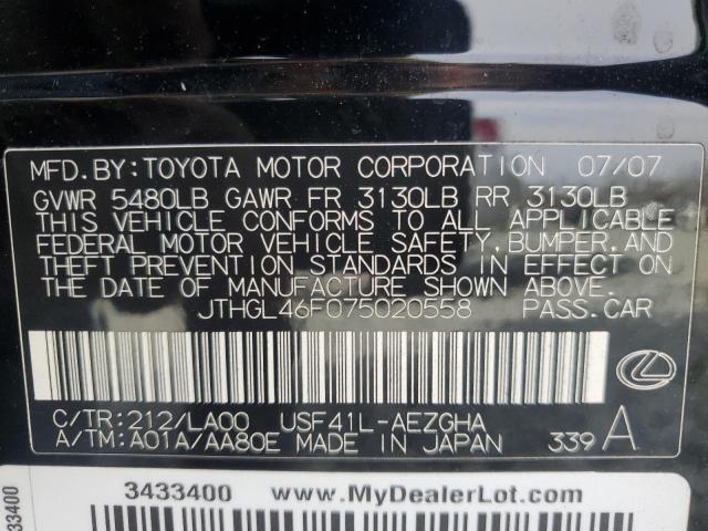 JTHGL46F075020558 - 2007 LEXUS LS 460L BLACK photo 12