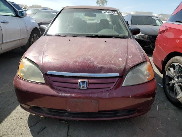 2HGES16512H571358 - 2002 HONDA CIVIC LX BURGUNDY photo 5