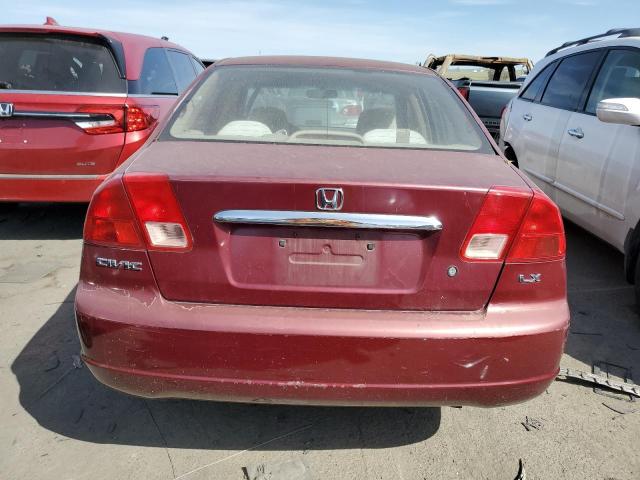 2HGES16512H571358 - 2002 HONDA CIVIC LX BURGUNDY photo 6