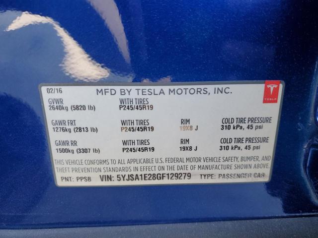 5YJSA1E28GF129279 - 2016 TESLA MODEL S 蓝色 照片 13