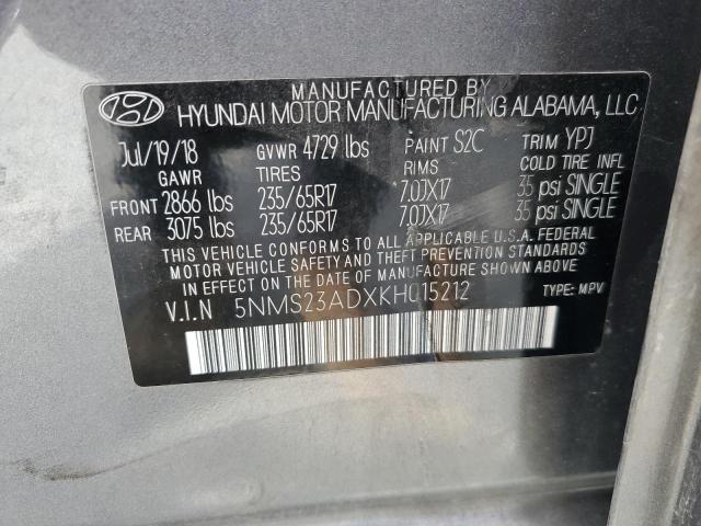 5NMS23ADXKH015212 - 2019 HYUNDAI SANTA FE SE GRAY photo 12