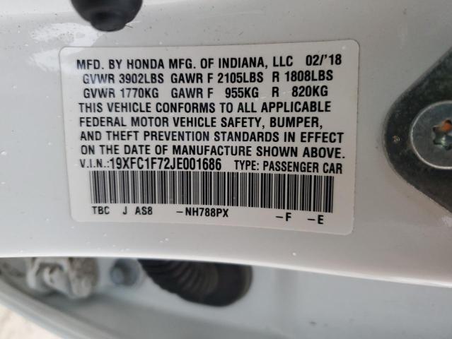 19XFC1F72JE001686 - 2018 HONDA CIVIC EXL WHITE photo 13