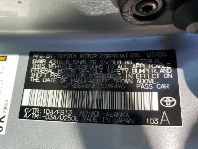 JTNBE46K873039496 - 2007 TOYOTA CAMRY CE SILVER photo 13