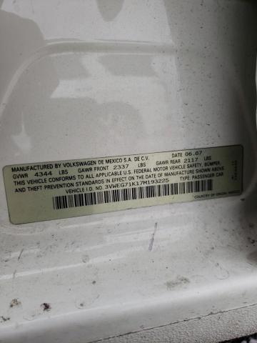 3VWEG71K17M193225 - 2007 VOLKSWAGEN JETTA WOLFSBURG 白色 照片 13