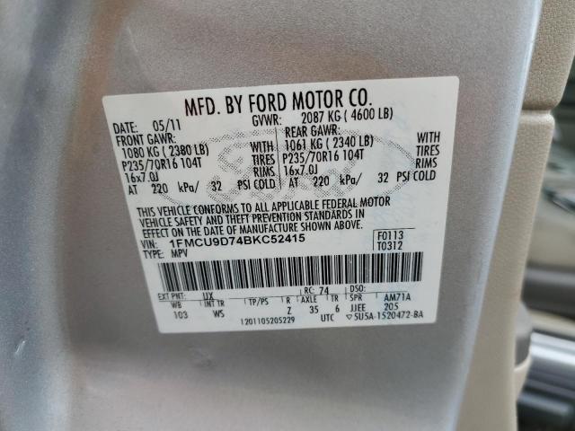 1FMCU9D74BKC52415 - 2011 FORD ESCAPE XLT SILVER photo 14