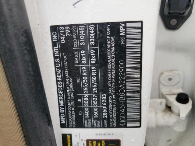 4JGDA5HB8DA222900 - 2013 MERCEDES-BENZ ML 350 4MATIC WHITE photo 13