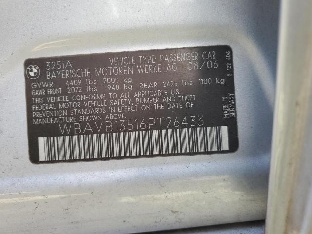 WBAVB13516PT26433 - 2006 BMW 3 SERIES I SILVER photo 12