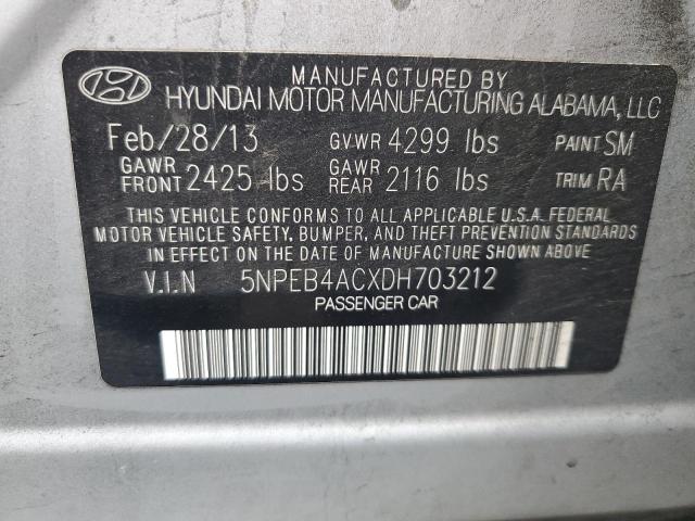 5NPEB4ACXDH703212 - 2013 HYUNDAI SONATA GLS SILVER photo 12