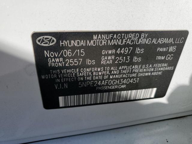 5NPE24AF0GH340451 - 2016 HYUNDAI SONATA SE WHITE photo 12