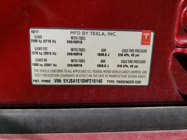 5YJSA1E10HF215145 - 2017 TESLA MODEL S 红色 照片 13
