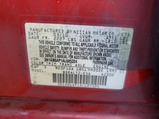 3N1AB6AP1AL685324 - 2010 NISSAN SENTRA 2.0 RED photo 12