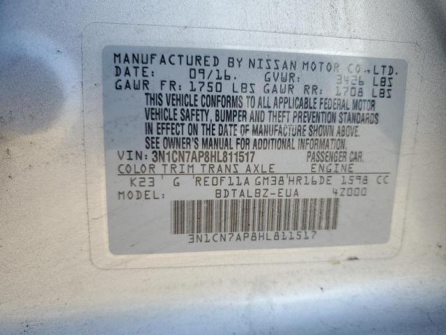 3N1CN7AP8HL811517 - 2017 NISSAN VERSA S SILVER photo 13