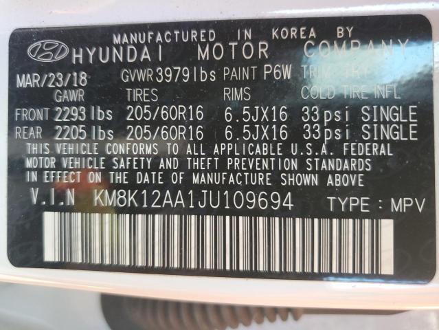 KM8K12AA1JU109694 - 2018 HYUNDAI KONA SE WHITE photo 13