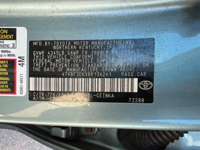 4T4BF3EKXBR134241 - 2011 TOYOTA CAMRY BASE BLUE photo 10