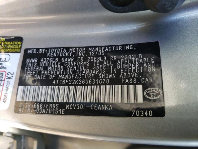 4T1BF32K36U631670 - 2006 TOYOTA CAMRY LE GRAY photo 12