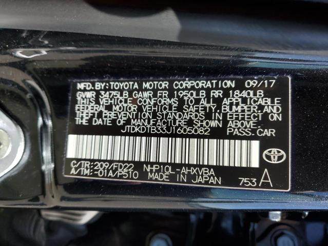 JTDKDTB33J1605082 - 2018 TOYOTA PRIUS C BLACK photo 12