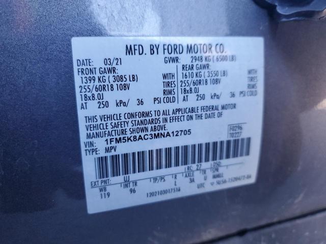 1FM5K8AC3MNA12705 - 2021 FORD EXPLORER POLICE INTERCEPTOR Boz foto 12