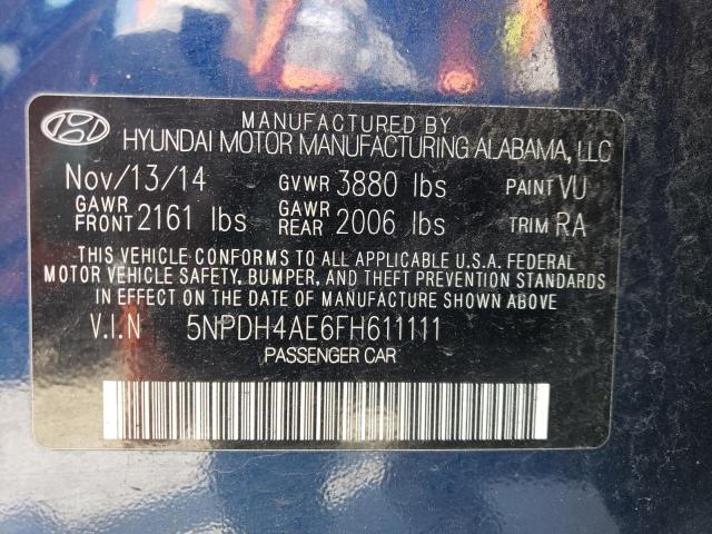 5NPDH4AE6FH611111 - 2015 HYUNDAI ELANTRA SE BLUE photo 12