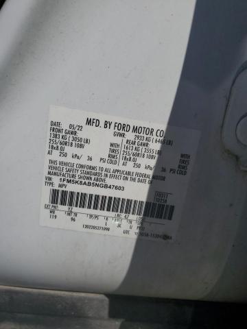 1FM5K8AB5NGB47603 - 2022 FORD EXPLORER POLICE INTERCEPTOR 白色 照片 13