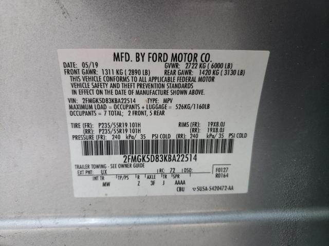 2FMGK5D83KBA22514 - 2019 FORD FLEX LIMITED SILVER photo 13