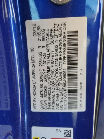 1HGCV1F30KA066052 - 2019 HONDA ACCORD SPORT BLUE photo 12