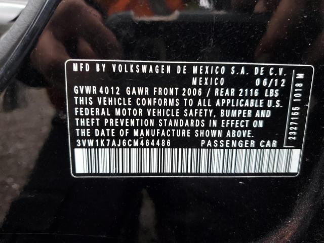 3VW1K7AJ6CM464486 - 2012 VOLKSWAGEN JETTA BASE 黑色 照片 12