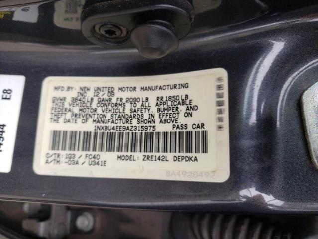 1NXBU4EE9AZ315975 - 2010 TOYOTA COROLLA BASE GRAY photo 12