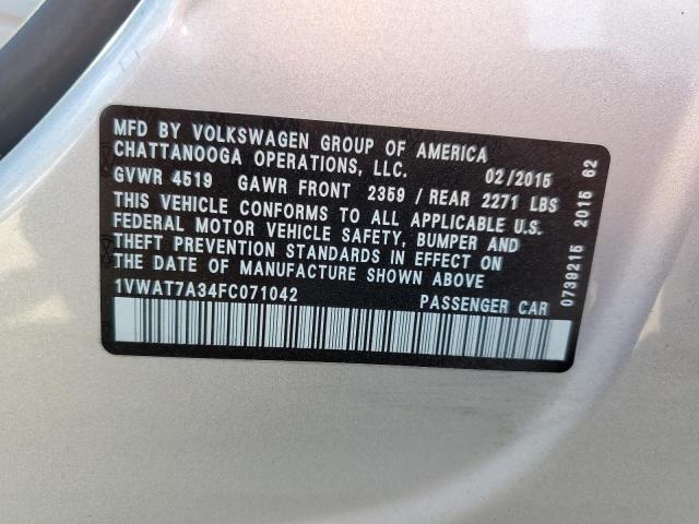 1VWAT7A34FC071042 - 2015 VOLKSWAGEN PASSAT S SILVER photo 13