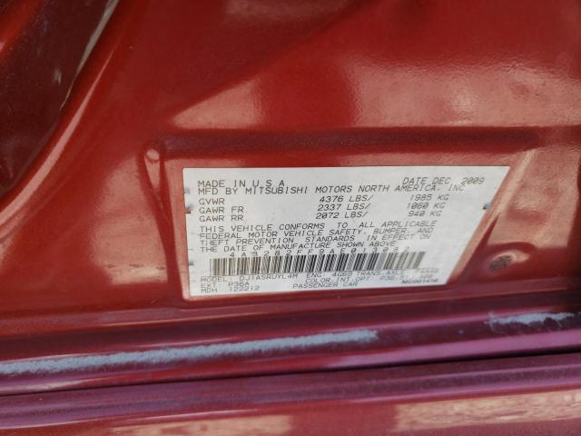 4A32B2FF9AE013082 - 2010 MITSUBISHI GALANT FE RED photo 12