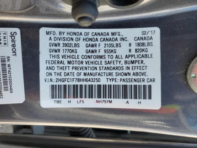 2HGFC1F78HH643250 - 2017 HONDA CIVIC EXL CHARCOAL photo 13