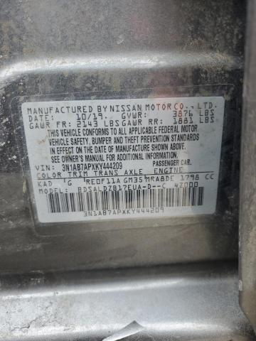 3N1AB7APXKY444209 - 2019 NISSAN SENTRA S GRAY photo 12