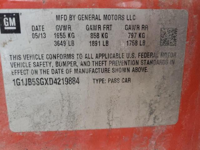 1G1JB5SGXD4219884 - 2013 CHEVROLET SONIC LS ORANGE photo 12